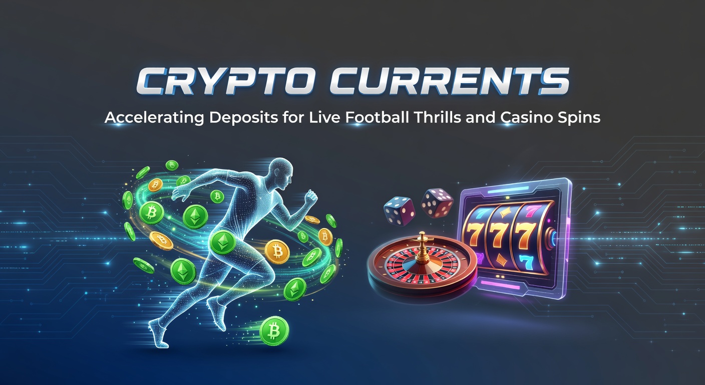 Dynamisches Bild von Kryptowährungs-Transaktionen, die mit Live-Fußball-Action und Casino-Rouletten verschmelzen, symbolisierend ultraschnelle Einzahlungen