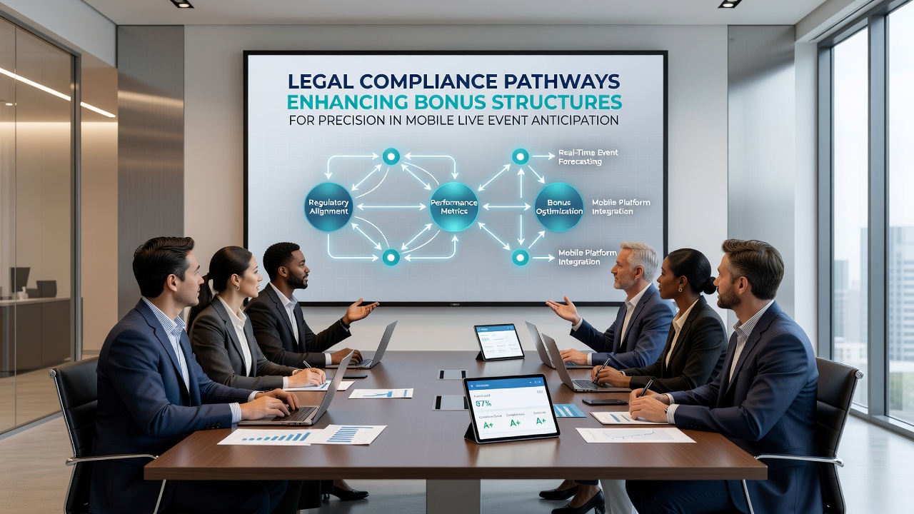 Darstellung der Verbindung zwischen Compliance-Anforderungen, Bonusstrukturen und mobilen Prognosetools für Live-Events
