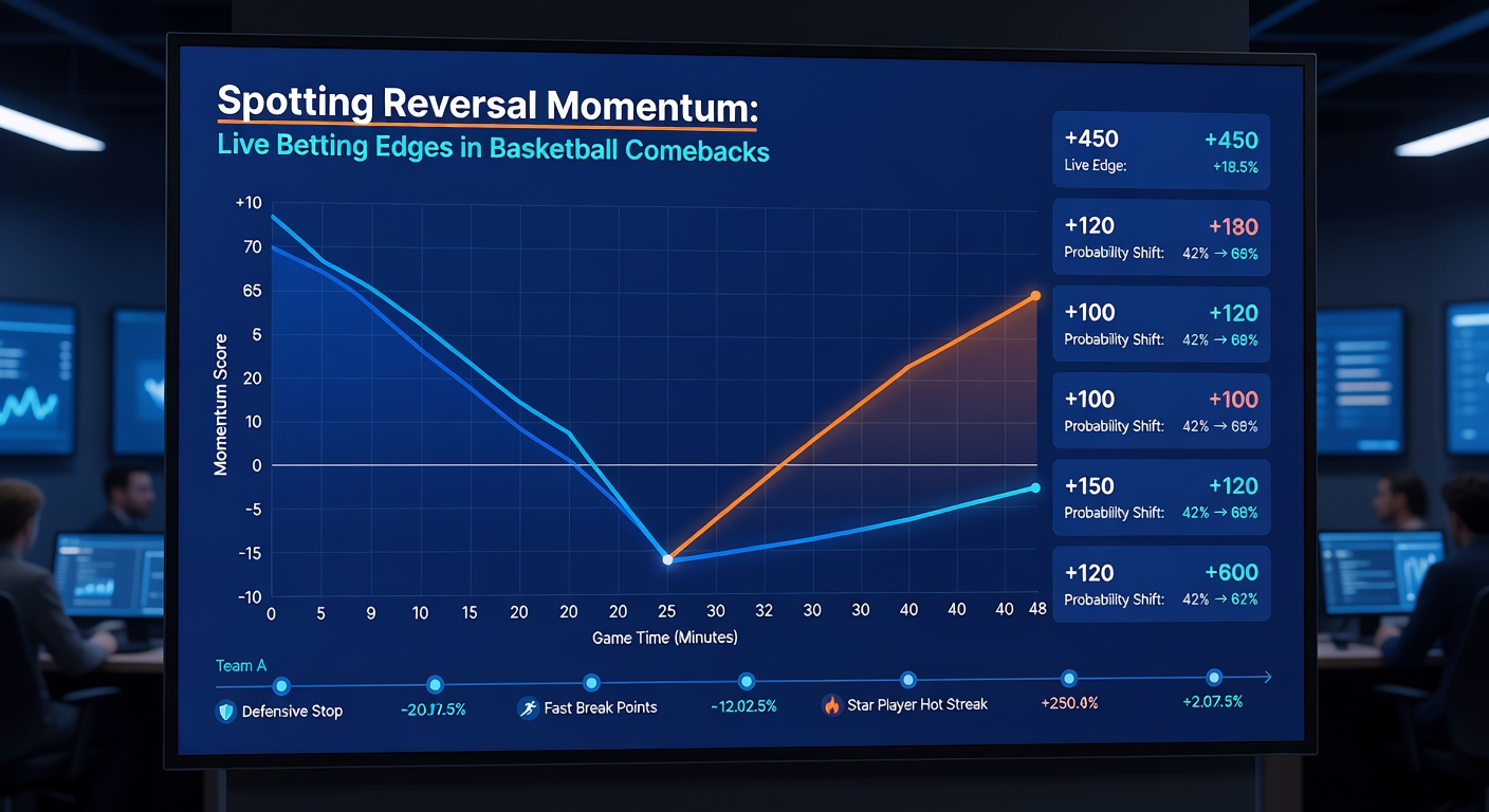 Live-Statistik-Dashboard während eines Basketball-Momentum-Shifts, mit Quotenänderungen und Spielerevents in Echtzeit